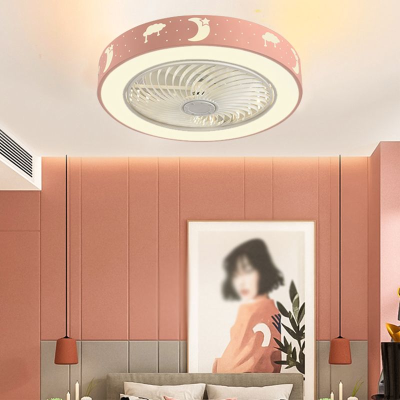 Round Shape Ceiling Fan Light Kids Style Metal 1 Light LED Flush Light