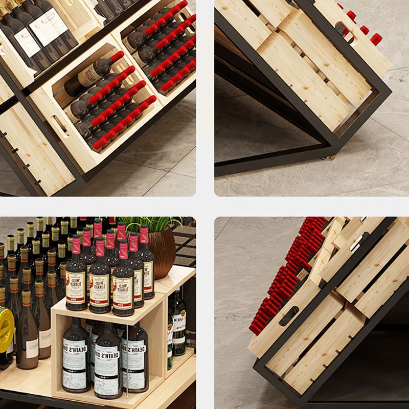 Freestanding Wooden Wine Rack Bottle Industrial Bottle Rack in Natural Wood