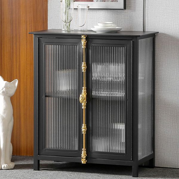 Industrial Glass Doors Curio Cabinet Metal Storage Cabinet with Legs for Living Room