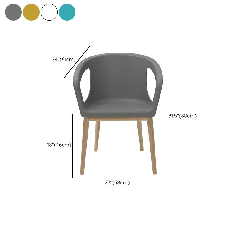 Contemporary Dining Armchair in Plastic with Solid Wood Legs