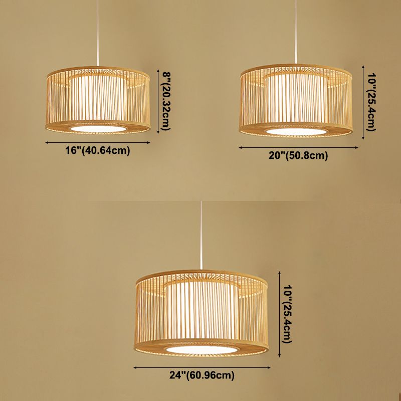 Japanese Bamboo Pendant Light Fixture 1-Light Beige Hanging Ceiling Light