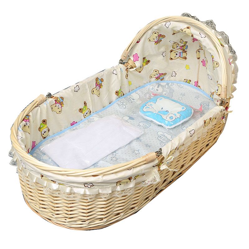 Traditional Portable Moses Basket Oval Cradle with Playpen for Newborn