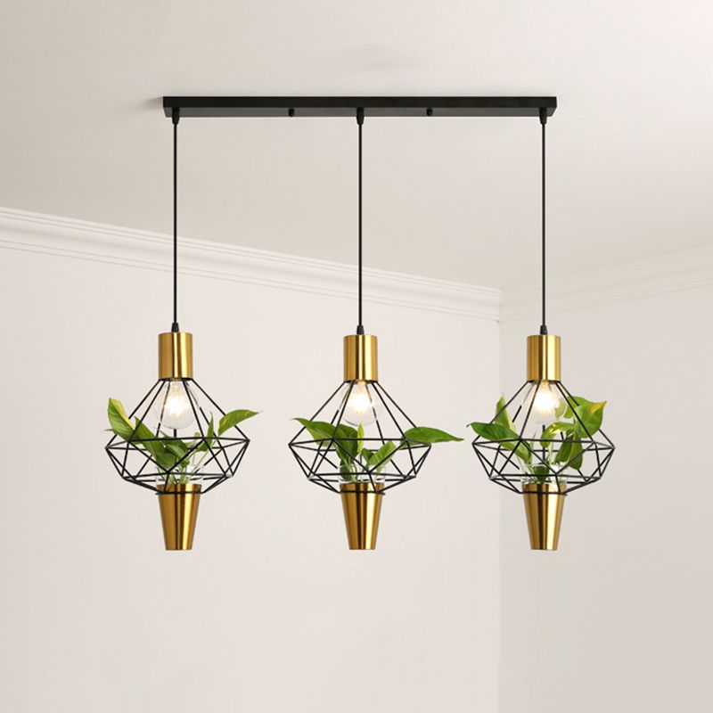 Metal Ceiling Pendant Light Loft-Style Gold Geometric Dinning Room Hanging Light Fixture