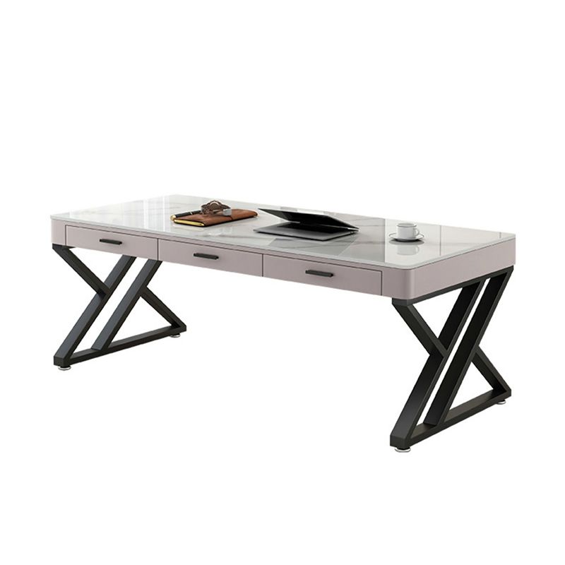 Rectangular Shaped Office Desk 2 Legs Writing Desk in White and Black for Office