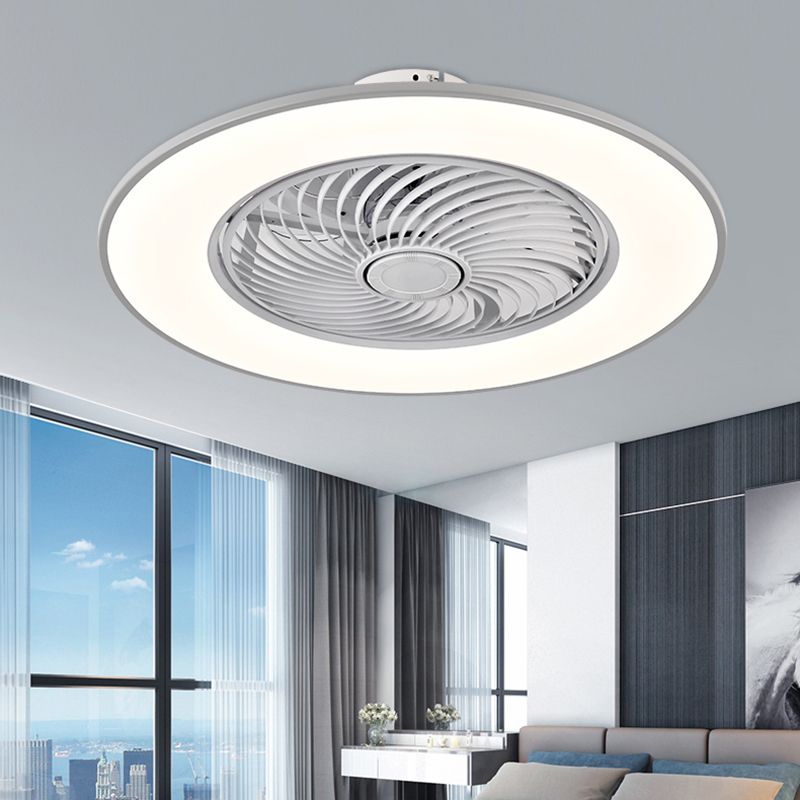 Éventail de plafond LED circulaire en acrylique dans le plafond en fer forgé moderne pour la chambre à coucher