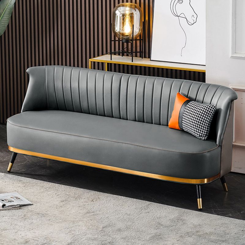 Faux Leather Modern Recessed Arm Sofa Standard Sofa for Living Room, Apartment