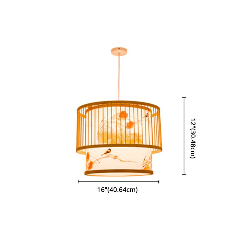 1 luce cilindrica a sospensione cilindrica cinese Bamboo sospeso a sospensione per il ristorante