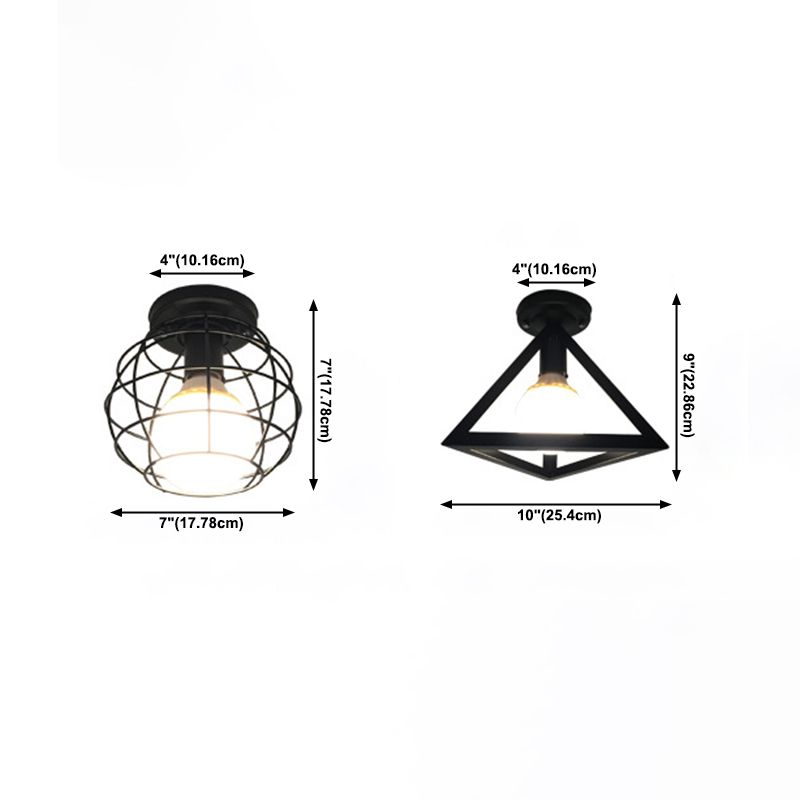 Industrial Geometric Flush Mount Ceiling Lights Metal 1 Light Semi Flush Mount Lighting