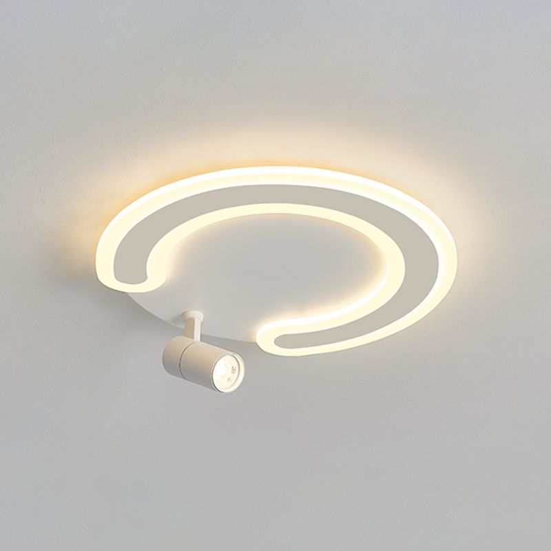 Circular LED Semi Flush Mount in Modern Creative Style Acrylic Indoor Ceiling Light in White