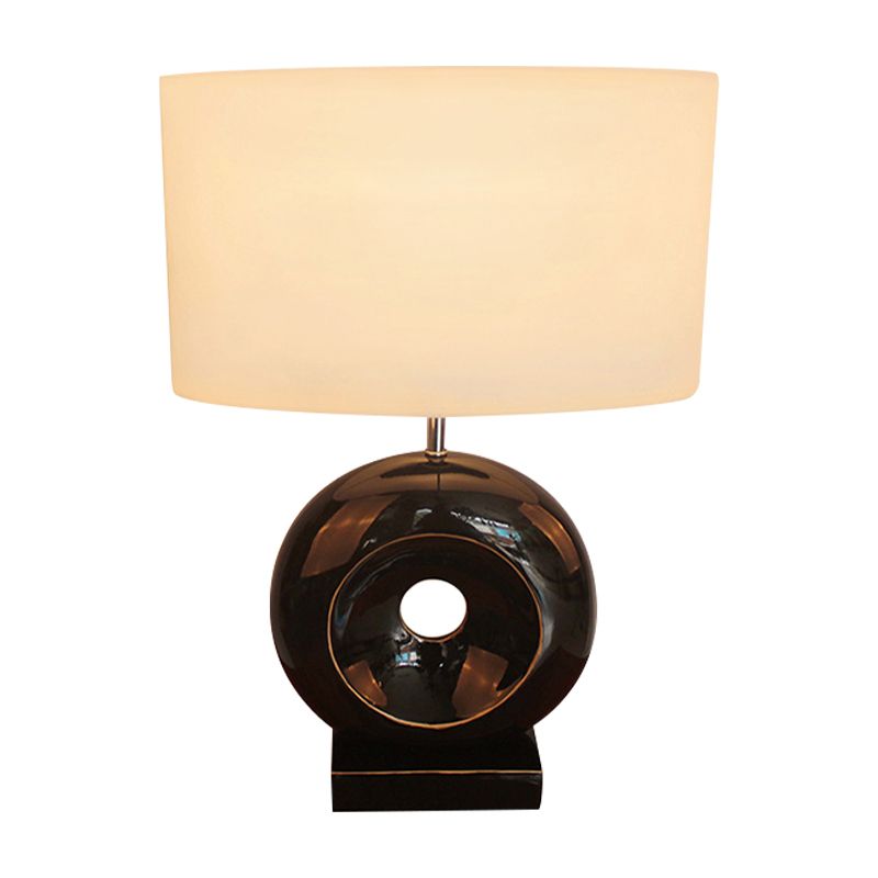 Resin Silver/Black Table Light Circle 1 Bulb Transitional Nightstand Light with Rectangle/Drum Fabric Shade