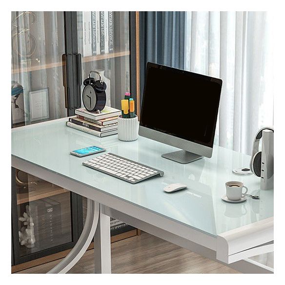 Modern Glass Office Desk Antique Finish Computer Desk with Metal Legs