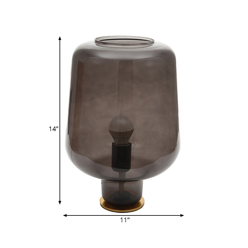 1 Bulb Bedroom Night Table Light Post Modern Brass Desk Lamp with Jar Smoke Gray Glass Shade