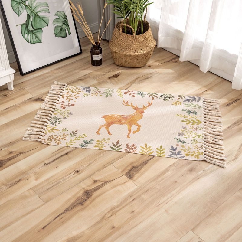 Classic Geometric Printed Rug Multi-Colored Cotton Blend Carpet Easy Care Washable Rug with Fringe for Bedroom