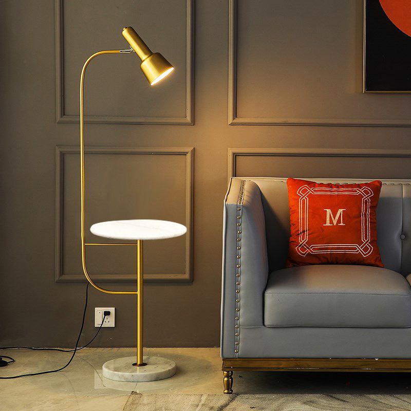 Gold Finish Tube Floor Desk Lighting Modernism Single Metallic Floor Stand Lamp for Living Room