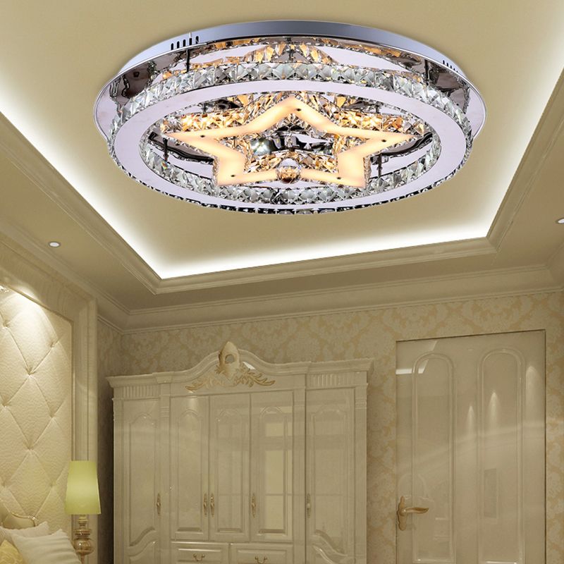 Luz colgante de las estrellas de estilo moderno y de estilo moderno con una luz de cristal transparente de ronda de cristal 16 "/19,5" /23,5 " Iluminación de techo LED en Chrome