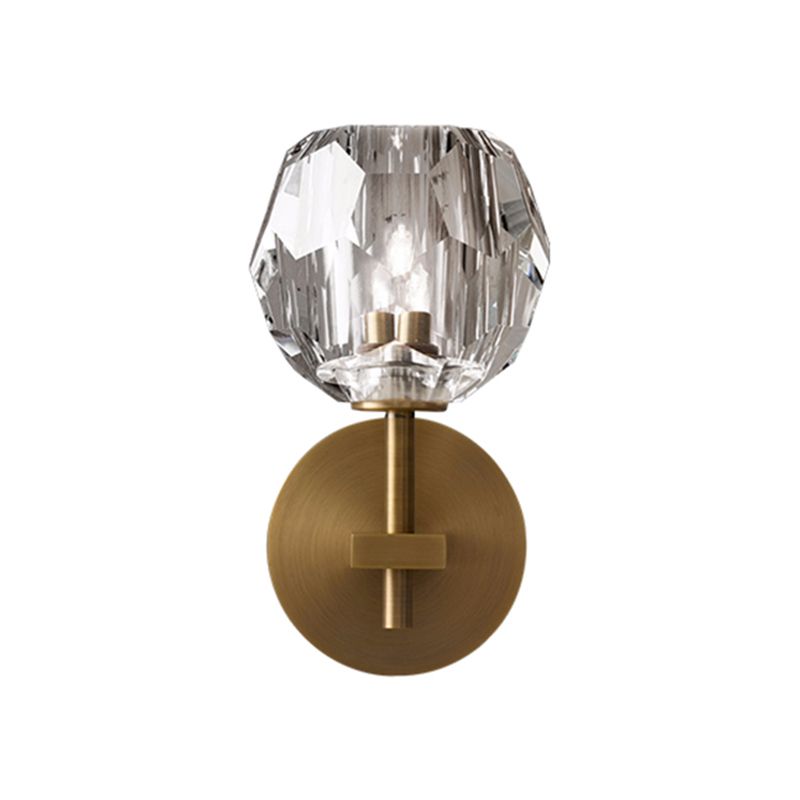 Metal Postmodern Wall Sconce Ball Shape Vanity Lamp with Crystal Shade for Bathroom