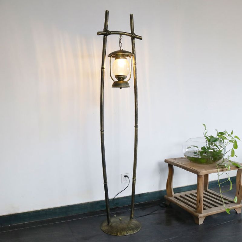 Metallic Bronze Standing Up Lamp Armed 1-Bulb Retro Reading Floor Lamp with Oil Light Accent