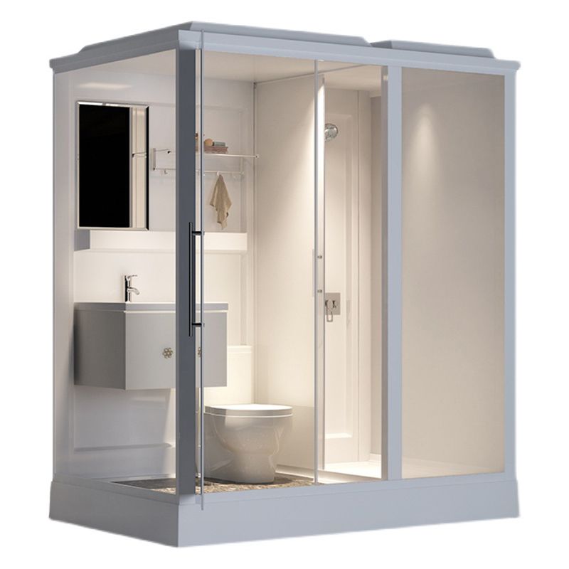 Single Sliding Shower Stall 91" H Framed Rectangle Shower Stall with White Base