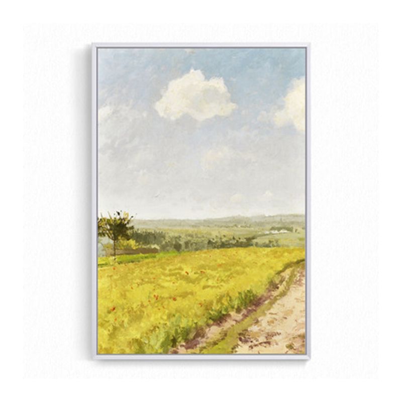 Rustic Road Painting Wall Art Canvas Print Textured Yellow Wall Decor for Living Room