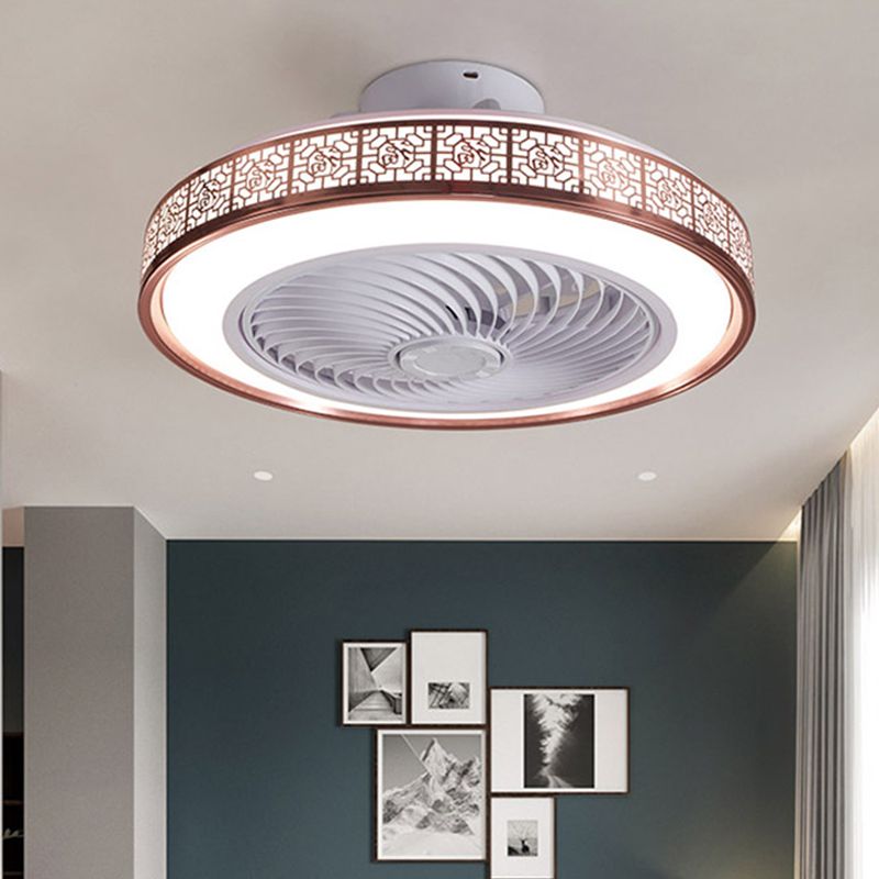 Drum Metallic LED Ceiling Fan Fixture Modern Style Semi Flush Mount Light for Dining Room