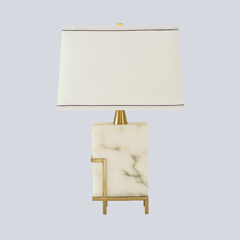 White Tapered Task Lamp Modernist 1 Head Fabric Desk Light with Rectangle Marble Base