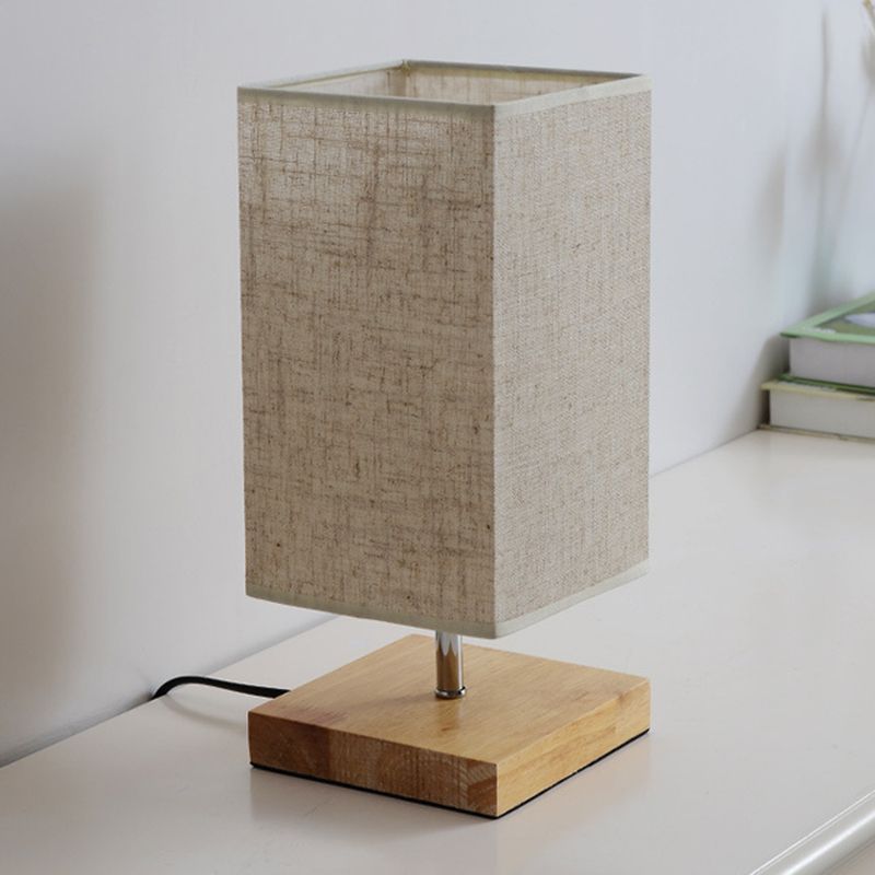 Round/Square Fabric Nightstand Light Nordic 1 Bulb Flaxen Table Lamp with Black/Wood Base for Bedroom