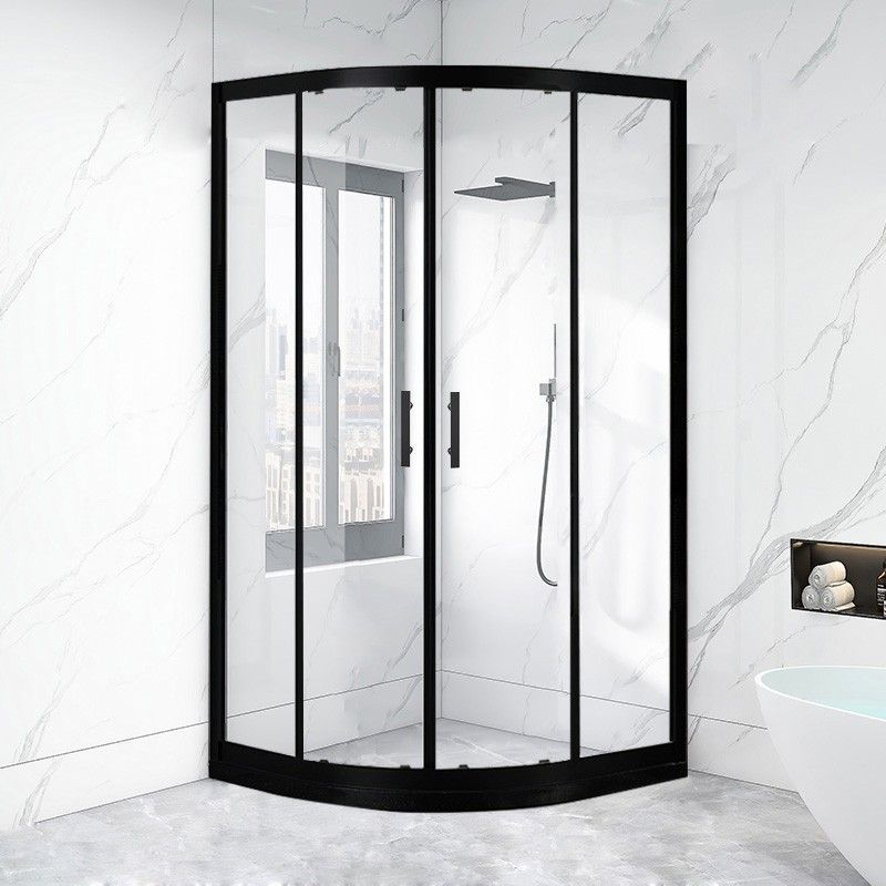 Black Full Frame Curved Tempered Glass Double Slide Shower Door