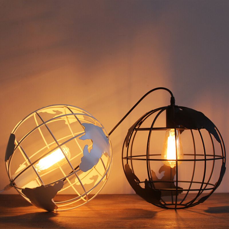 1 Light Cage Globe Ceiling Light Industrial Metallic Pendant Light for Coffee Shop