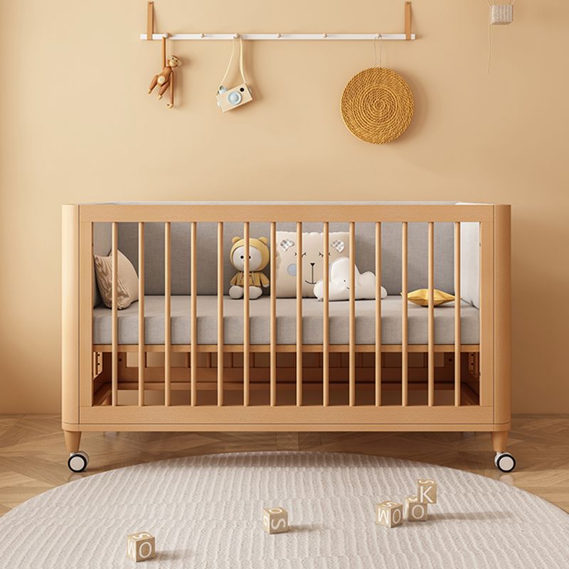 3-in-1 Natural Convertible Crib Modern Solid Wood Baby Crib with Casters