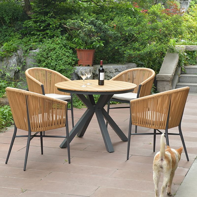 Modern Artificial Wood Courtyard Table Geometric Outdoor Table