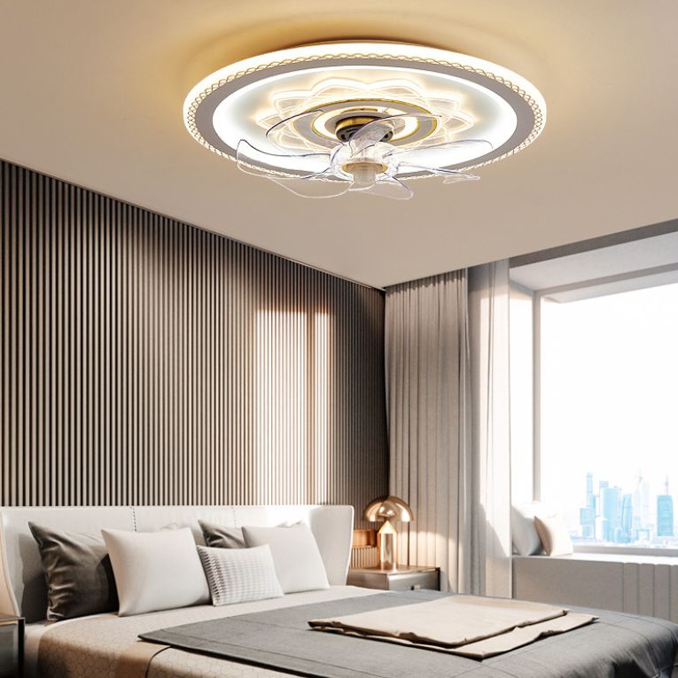 White and Gold Round Fan Lamp Simplicity LED Acrylic Semi Flush Ceiling Light with Remote