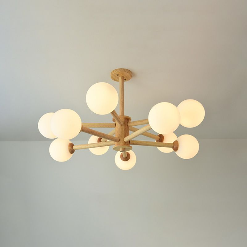 Globe Chandelier Pendant Light Modern Multi-Head Beige Bronze Chandelier Lamp with Glass Shade