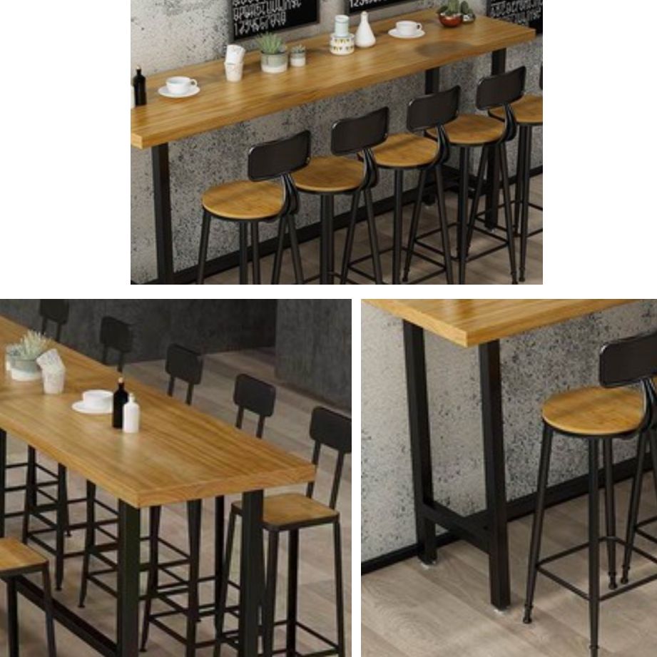 Modern Style Rectangle Bar Table Solid Wood Bistro Bar Desk with Trestle Base