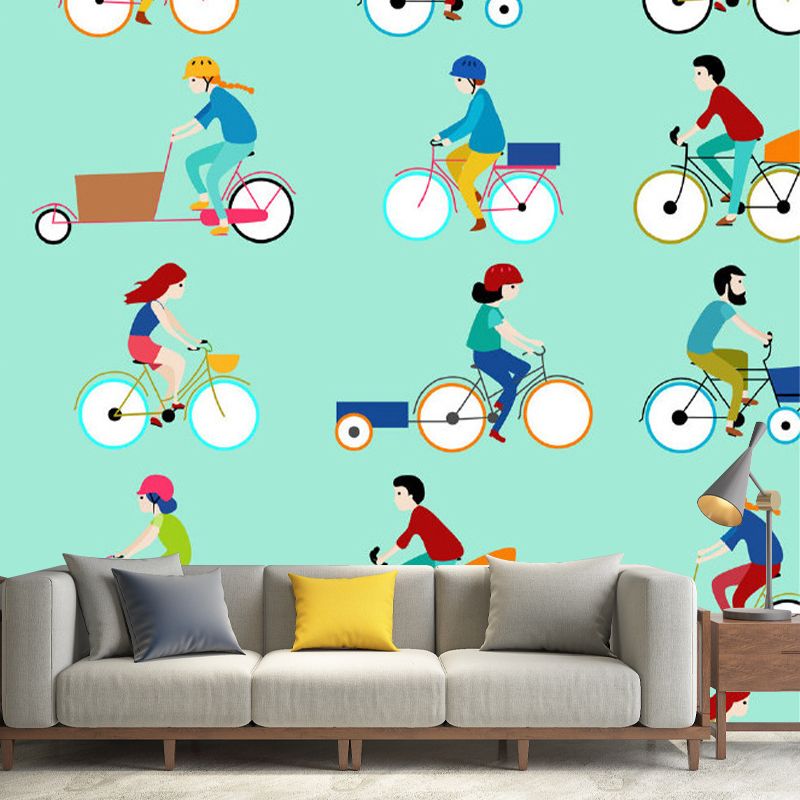 Bike Ride Transportation Mural Childrens Art Non-Woven Fabric Wall Covering for Bedroom