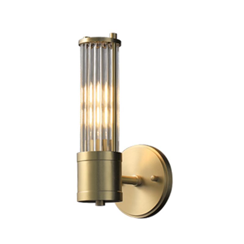 Gold Postmodern Metal Wall Sconce Cylinder Shape Vanity Lamp with Glass Shade for Bathroom