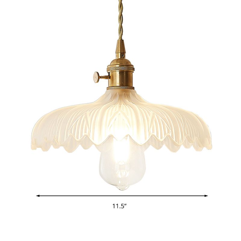 Brass Scalloped Pendant Ceiling Light Farmhouse Frosted Glass 1 Light Living Room Hanging Lamp