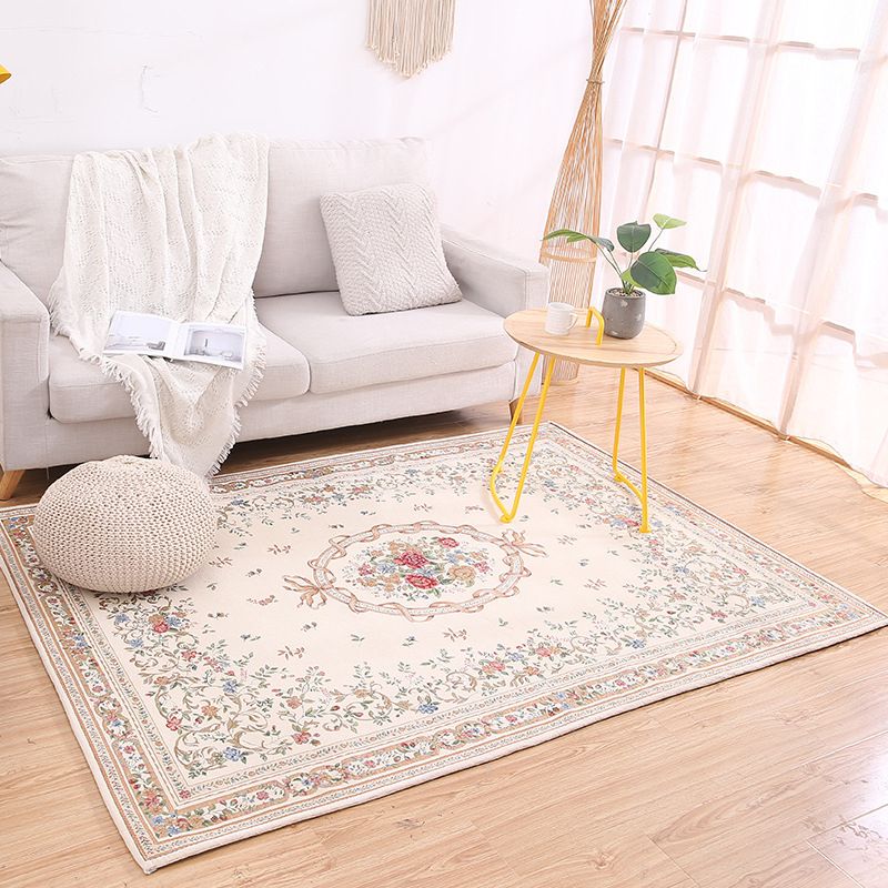 Shabby Chic Rustic Area Rug Multi-Colored Floral Print Carpet Machine Washable Pet Friendly Anti-Slip Rug for Home