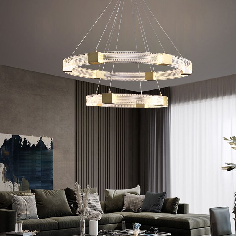 Modern Gold Tiered Chandelier Light Fixtures Metal LED Hanging Lamp for Living Room