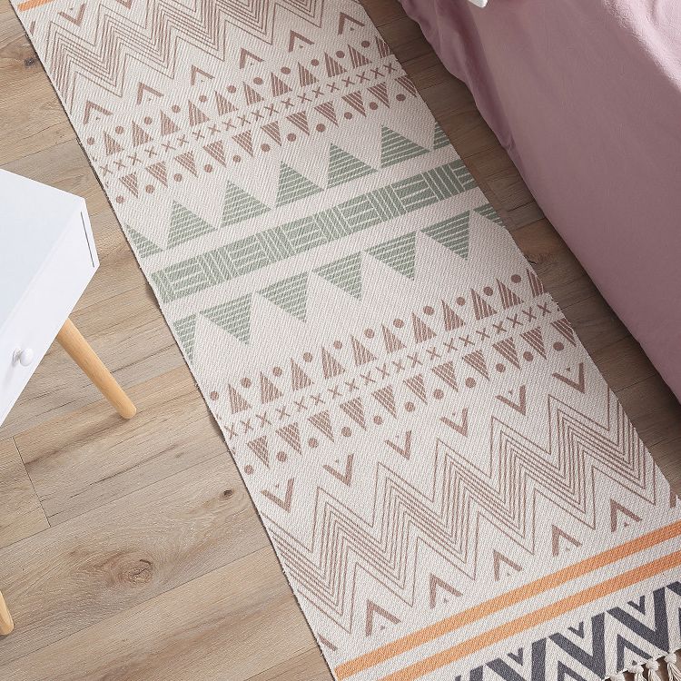 Witte toon Boheems vloerkleed katoenen bladeren Print Rug Fringe binnen Tapijt voor woningdecoratie