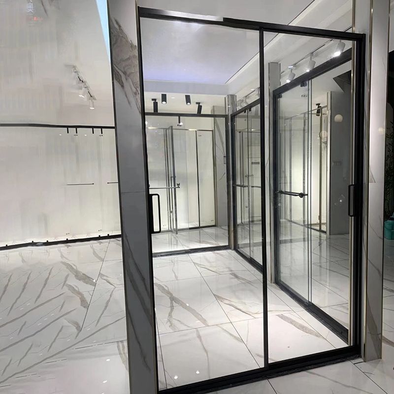 Tempered Glass Shower Bath Door Sliding Transparent Metal Framed Shower Door