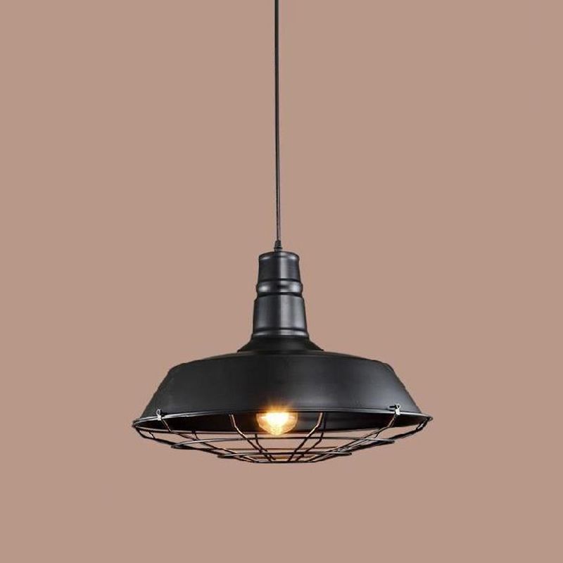 IJzeren gekooide hanger lamp industriële stijl 1 lamp restaurantverhangverlichting in zwart