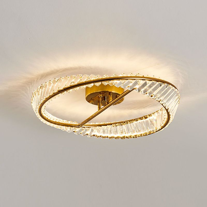 Crystal Gold LED Ceiling Light in Modern Artistic Style Electroplate Metal Linear Flush Mount