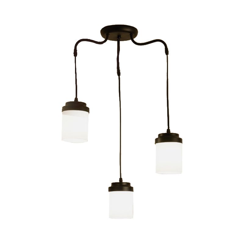 Cylinder Shade Hanging Light Contemporary Frosted Glass Pendant Lamp in Black & White for Kitchen