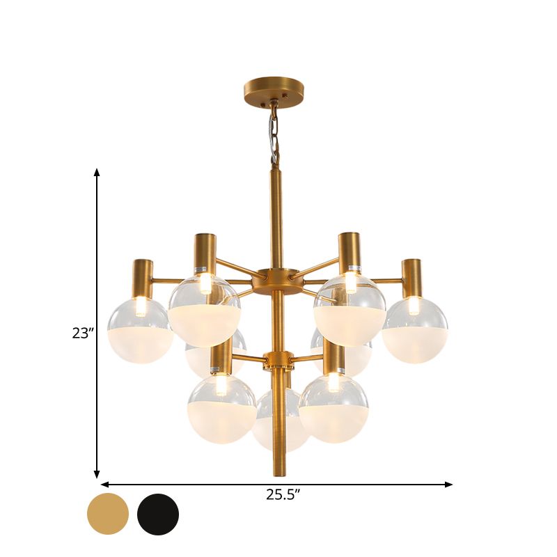 Schwarz/Gold 2-Tier globaler Kronleuchterbeleuchtung postmoderne 9/12 Lichter klares Glas LED Hängende Deckenlampe