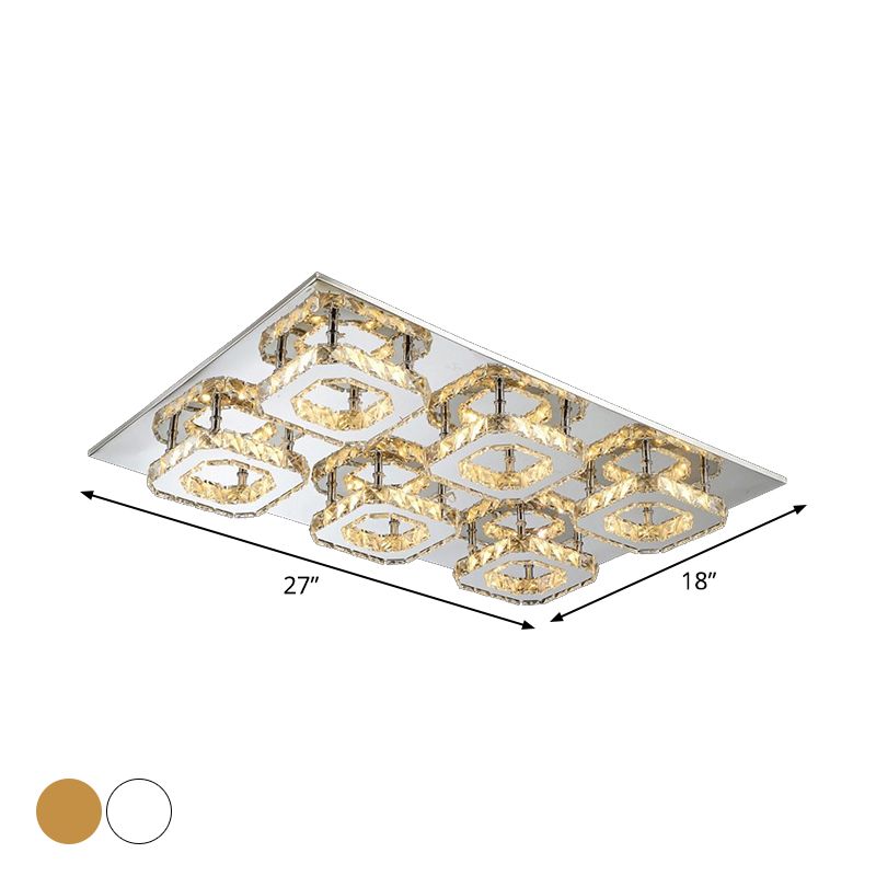 Block Flush Ceiling Light Modern Style Faceted Crystal Chrome Flushmount Lighting