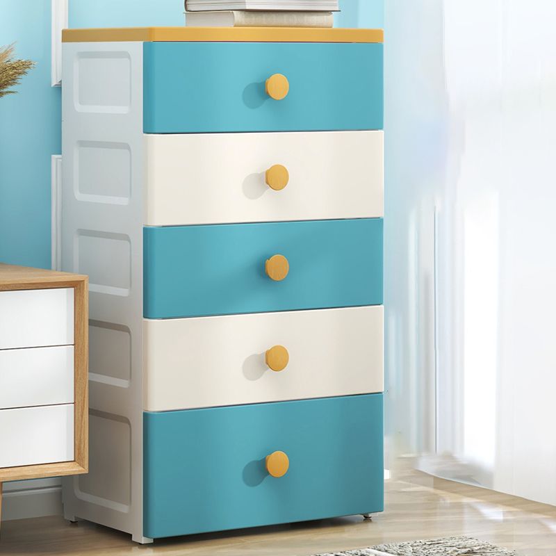 Contemporary Plastic Kids Nightstand 5 Drawers Vertical Nursery Dresser for Home