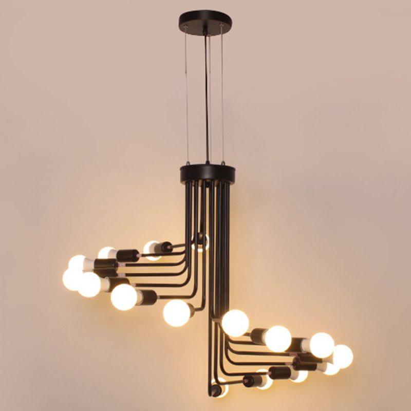 Luz de lámpara espiral de hierro vintage bombillas abiertas estilo industrial escalera de hierro forjado negro luz colgante