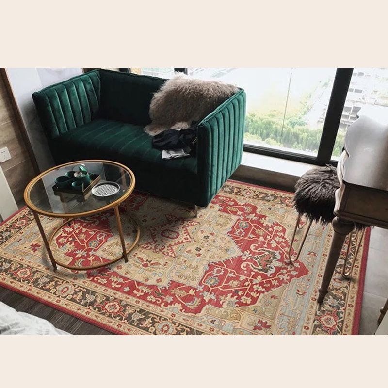 Moroccan Ethnic Style Carpet Polyester Area Rug Non-Slip Backing Indoor Carpet for Home Decoration