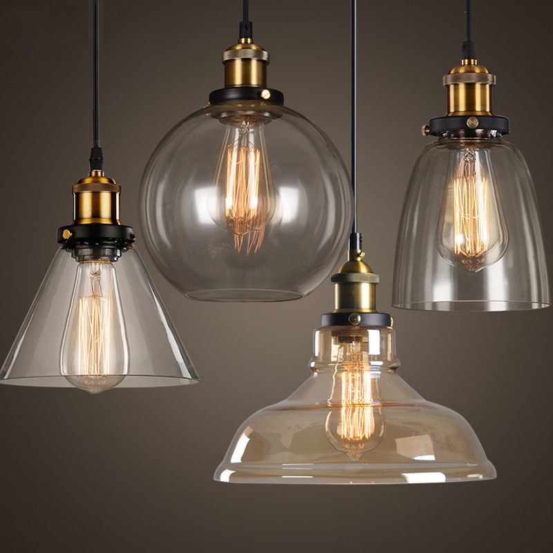 Hanging Pendant Lights Vintage Industrial Style1 Light Pendants with Glass Shade for Bedroom