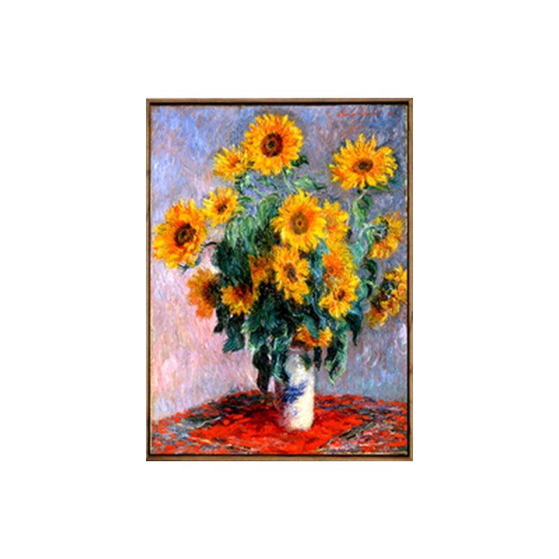 Yellow Sunflower Vase Painting Still Life Traditional Textured Canvas Wall Art for Bedroom